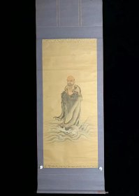 【手绘】《达摩渡海》7419书画挂轴日本回流茶道茶室字画真迹