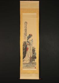 【手绘】《李登胜 牡丹美人》7143书画挂轴日本回流字画真迹