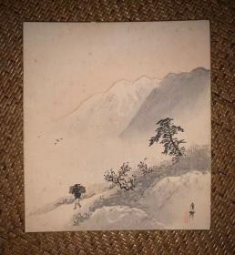 【手绘】西尾广耕小品字画3629日本回流色纸中古书画茶室摆件收藏
