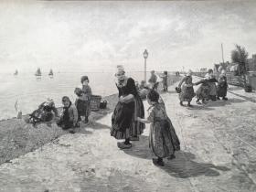【现货 包邮】1890年木刻版画《阳光明媚的一天》(ein sonniger tag) 木刻艺术欣赏，纸张尺寸约41*28厘米