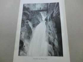 【现货 包邮】《加尔达瀑布》 （Ponalfall am Gardasee），1890年；木刻版画，纸张尺寸约41*29厘米