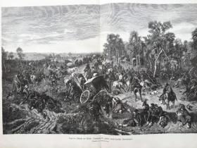 【百元 包邮】《沃特之战》 （nach der schlacht von wörth）；1881年，木刻版画 ，纸张尺寸约56×41厘米