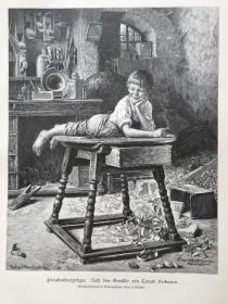 【现货 包邮】1894年大幅木刻版画《收工后的乐趣》（feierabendvergnugen），尺寸约41*28厘米
