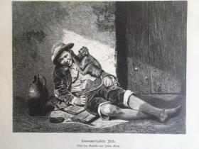 【现货 包邮】1880年大幅木刻版画《好朋友》（Kriminalpolizeiliche Idylle）出自19世纪德国画家，朱利叶斯·格尔茨（Julius Geertz1837--1902年），尺寸约41*28厘米