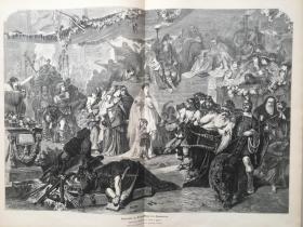 【现货 包邮】1880年 巨幅木刻版画《日耳曼之殇：阿米尼乌斯的英雄悲歌》（Thusnelda im Triumphzuge des Germanicus）德国画家Carl Piloty 阿米尼乌斯（赫尔曼）是日耳曼民族英雄，公元9年率部队在条顿堡森林大败罗马人，将日耳曼人从罗马统治下解放；后被部下杀害，画作描绘他挚爱的妻子图丝涅尔达和他的孩子作为战利品被送到罗马，尺寸约54.2*40.8厘米
