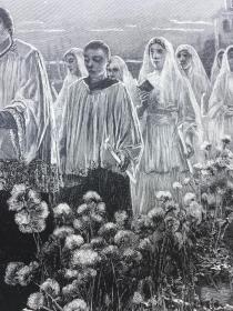 【现货 包邮】《在萨宾山脉游行》（ Procession im Sabiner Gebirge）；1887年，木刻版画，纸张尺寸56×41厘米