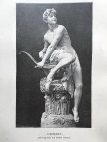 【现货 包邮】1894年大幅木刻版画《弓箭手》（Bogenspanner），尺寸约41*28厘米