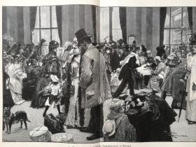 【现货 包邮】1894年巨幅木刻版画《候车室》（Jm Wartesaal I. und II.rlasse des zentralbahnhofes in munchen）斯洛伐克画家列昂·弗顿斯基 Leon Fortuński 油画作品 ，尺寸约54.2*40.8厘米