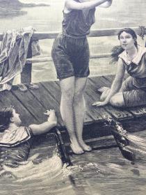 【现货 包邮】《海边游泳的美人》（Moderne Badenixen)  ；1879年，套色木刻版画，纸张尺寸41×29厘米