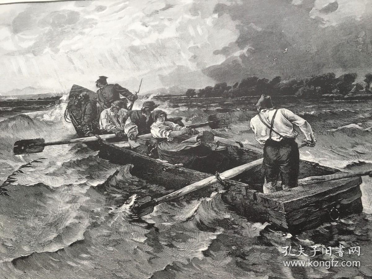 【现货 包邮】1887年大幅木刻版画《追捕》（Verfolgung eines Wilderers dem Chiemsee）出自19世纪奥地利画家，约瑟夫·沃夫纳（Joseph Wopfner，1843-1927）的油画作品；基姆湖位于阿尔卑斯山麓，靠近奥地利，是德国巴伐利亚州最大的湖，素有“巴伐利亚之海”的称号，尺寸约41*28厘米