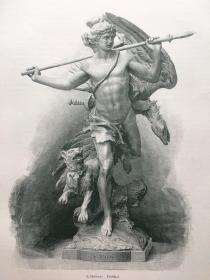 【现货 包邮】《雕塑—猎人》（Fridthjof）；1904年，木刻版画，纸张尺寸41×29厘米