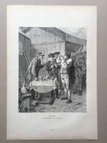 【现货 包邮】1880年大幅木刻版画《烟草铺：精明的商人》（Feine Sorte）出自19世纪德国画家，弗里德里希·希德曼（Friedrich Hiddemann，1829–1892）作于1869年的油画作品，尺寸约41*28厘米