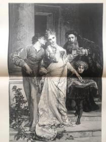 【现货 包邮】1880年 巨幅木刻版画《爱情与金钱》（Liebe oder Geld）取材英国女小说家，简·奥斯汀（Jane Austen，1775-1817）创作的长篇小说《傲慢与偏见》，尺寸约54.2*40.8厘米