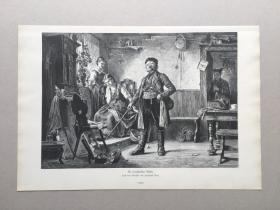 【现货 包邮】1879年大幅木刻版画《偷偷学绘画的女孩》（die verraterische studie），尺寸约40.8*27.5厘米