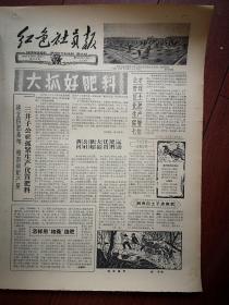 红色社员报1959年3月14日平遥燎原公社岳北大队女社员积肥照片，扶余三井子公社积肥，榆树青山公社会才区生产土化肥，九台卡伦放牛沟六队利用白土子造细肥，铁牛版画《放学途中》全国家禽生产现场会在清远召开，河北沧县辛庄公社南顾屯大队养兔场，商城超英区养鹅照片，九台上河湾公社农民诗画，其塔木二大队社员诗歌（张广善田三元代书印曹淑珍徐福贵徐福林燕桂珍孙义）几种土农药原料制法，吉林省制造土农药的野生植物品种