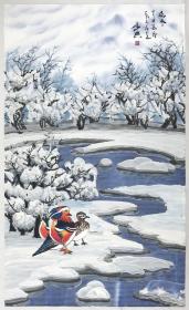 得自作者本人，终身保真 （有合影）       马典，1963年生于山东临沂，山水画师从沂蒙画派代表人物赵启竣，冰雪画派创始人于志学入室弟子，冰雪画派骁将李振东最得意学生。临沂麒雯斋书画院副院长，济南历下区美协会员，黑河市冰雪研究协会会员。2