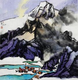 得自作者本人，终身保真（有合影）        韩一，（本名：韩利芳）,1982年出生于河南，中国美术家协会会员，中国女画家协会会员，中国水墨画院画家，中国西部画院画家，中国名家画院画家。1