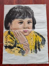 佚名1977年儿童水彩画2平尺吴作人风格