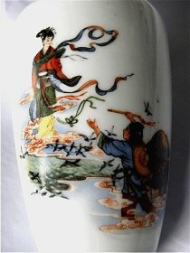 早期外销牛郎织女小瓷花瓶