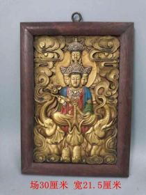 清代传世做工精致的老铜菩萨像挂板            ·