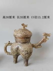 乡下收的战汉时期老铜瑞兽纹龙铜壶摆件            ·