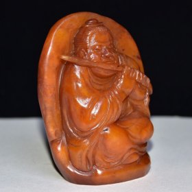 旧藏珍品 寿山石灯光冻田黄石人物摆件 石质通透坚硬 雕工精细 石纹清晰 血丝纹明显可见 名家【丁敬】庚申年作760️ 尺寸：8*4*11厘米（硬） 重量：496克