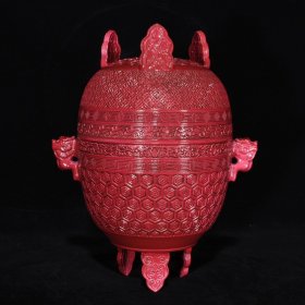 清乾隆胭脂红兽耳罐，26×21，价格:4160