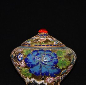 早期收藏 紫铜景泰蓝掐丝牡丹花蒋军罐摆件 做工精细 品相如图