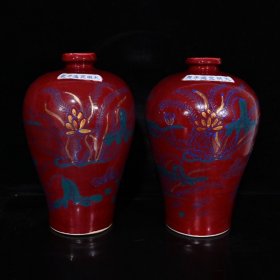 大明宣德年红釉加彩描金荷花纹梅瓶（29×19cm¥1440