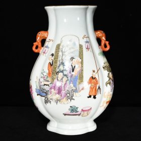 清乾隆粉彩人物故事纹象耳瓶，37.5×26×20， 价格：5100