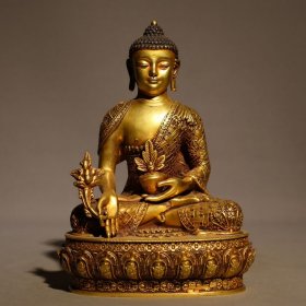 紫铜鎏金佛像，高20cm，宽14cm，重2845克，￥5000