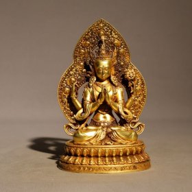 紫铜鎏金佛像，高16.2cm，宽9.7cm，重1365克，￥2800
