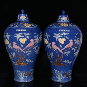 大明宣德雪花蓝五彩花鸟大梅瓶（57.5×30cm¥2640