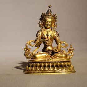 紫铜鎏金佛像，高15cm，宽11cm，重1455克，￥2600