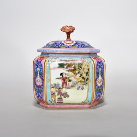 清乾隆珐琅彩人物故事纹罐，13.5×12，价格:5130