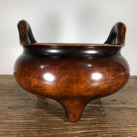 紫铜双耳炉，高16厘米，口径19厘米，重5545克，¥4600