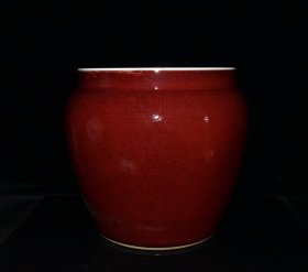 明代宣德霁红釉暗刻龙纹缸