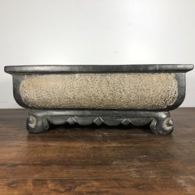 青石石盆，高11.2厘米，口径29//20.2厘米，重6公斤左右，¥520