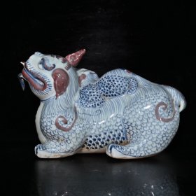 清代青花釉里红子母兽摆件（16.5×25cm¥160