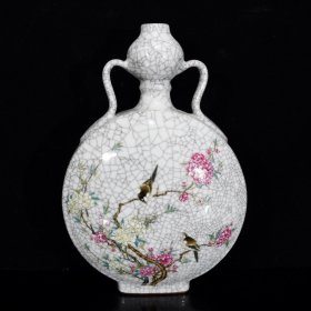 清乾隆粉彩开片花鸟纹葫芦双耳瓶37×25，