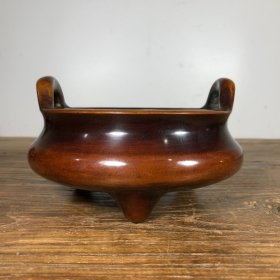 紫铜双耳炉，高9.3厘米，口径14厘米，重1810克，¥1700