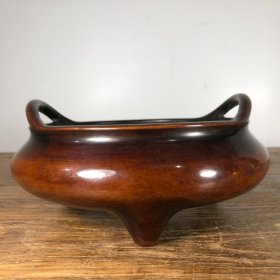 紫铜桥耳炉，高9厘米，口径16.8厘米，重2595克，¥2600