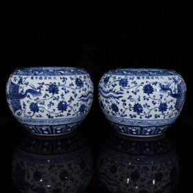 大明宣德青花缠枝莲凤纹苹果尊（18×24cm¥1200