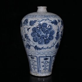 元代青花开片缠枝牡丹梅瓶（34×21cm¥384