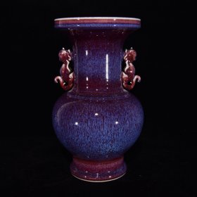 清乾隆窑变拉丝釉双耳瓶，35.5×19，价格:480
