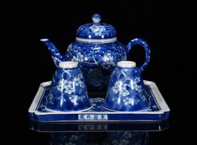 清寒窑珍藏款青花冰梅花茶具，杯6*6，壶11*15，盘1.5*17m