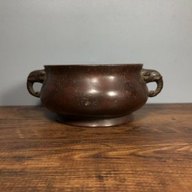 紫铜象耳炉，高6.5厘米，口径11.9厘米，重1215克，¥1400