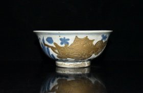 元代青花鱼草纹碗【7.3x16.5cm】 价格160