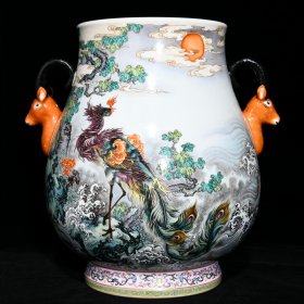 清 雍正粉彩丹凤朝阳纹鹿头尊，高32cm直径32cm，价格12350