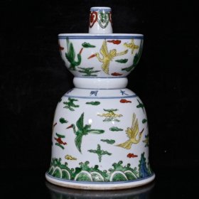 大明隆庆五彩仙鹤纹蜡台（21.5×13.5cm¥165